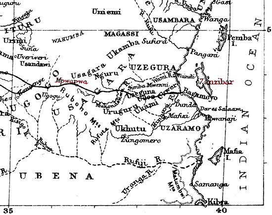 Map of Zanzibar to Mpwapwa